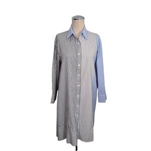 Gabby Isabella Blue Stripes Long Sleeve Oversized Shirt Dress Sz XS